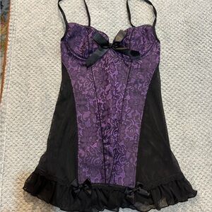 Dreamgirl Black and Purple Lace Chemise